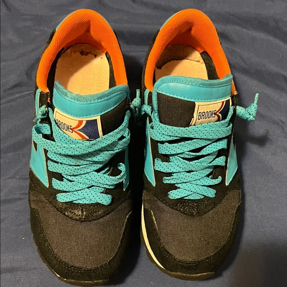 Brooks Black and Teal Athletic Shoes with Orange Highlights - Picture 1 of 13
